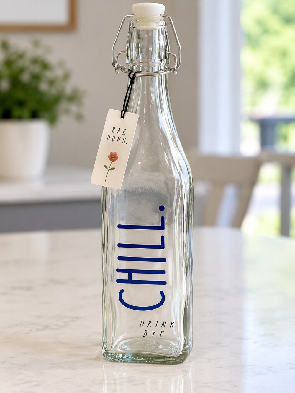 Rae Dunn Blue 'Chill' Glass Bottle